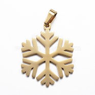 Ion Plating(IP) 304 Stainless Steel Pendants, Christmas, Snowflake, Golden, 33.5x27x1.5mm, Hole: 3x5mm(STAS-K162-009G)