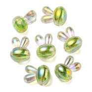 UV Plating Rainbow Iridescent Acrylic Beads, Two Tone Bead in Bead, Rabbit Head, Green Yellow, 20x15x13mm, Hole: 3mm(PACR-E001-05C)