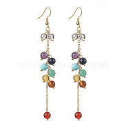 Round Gemstone Dangle Earrings, with Brass Findings, 100mm(EJEW-TA00473)