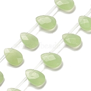 K9 Glass Beads Strands, Top Drilled, Faceted, Teardrop, Yellow Green, 12x8x3.5mm, Hole: 0.8mm, about 25pcs/strand, 14.80''(37.6cm)(GLAA-Q102-01A)