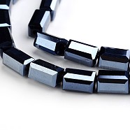 Full Plated Faceted Cuboid Electroplate Glass Beads Strands, Hematite Plated, 8x4x4mm, Hole: 1mm, about 50pcs/strand, 16 inch(EGLA-F109-B02)