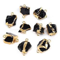 Raw Rough Natural Obsidian Nuggets Connector Charms, with Brass Edge, Golden, 17~24x13.5~15.5x7.5~16mm, Hole: 1.5~1.6mm(G-T141-17)