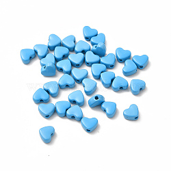 Heart Spray Painted Alloy Beads, Cadmium Free & Nickel Free & Lead Free, Deep Sky Blue, 5x6x3mm, Hole: 1.2mm(FIND-G053-01C)