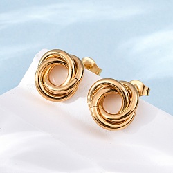 304 Stainless Steel Stud Earrings, Hypoallergenic Earrings, Interlocking Rings, with Ear Nuts, Golden, 13mm, Pin: 0.8mm, 6pairs/card(EJEW-L241-02G)