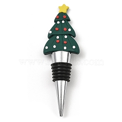 Christmas Theme Aluminium Alloy & PVC Wine Bottle Stoppers, for Winebottle, Christmas Tree, 114.5x35x20mm(FIND-Q091-01C)
