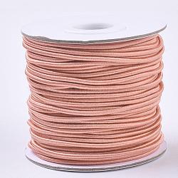 Round Elastic Cord, with Nylon Outside and Rubber Inside, Salmon, 2mm, about 32.8 yards(30m)/roll(EC-R001-2mm-12B)
