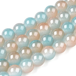 Baking Painted Imitation Jade Glass Round Bead Strands, Two Tone, Pale Turquoise, 7.5~8mm, Hole: 1mm, about 109~111pcs/strand, 30.94~31.26 inch(78.6~79.4cm)(DGLA-N003-8mm-06)