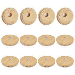 Bamboo Cup Lids, Reusable Sealer Covers, with Silicone Ring, Navajo White, 70x18mm, Hole: 9.5mm(DIY-WH0128-41C)
