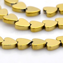 Non-magnetic Synthetic Hematite Heart Beads Strands, Golden Plated, 6x6mm, Hole: 1mm, about 75pcs/strand, 17.7 inch(G-M074-02)
