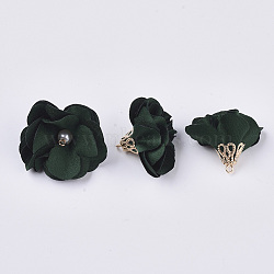 Handmade Cloth Pendant Decorations, with Alloy Findings, Flower, Dark Slate Gray, 24~26x24~25mm, Hole: 2mm(FIND-063-01B)