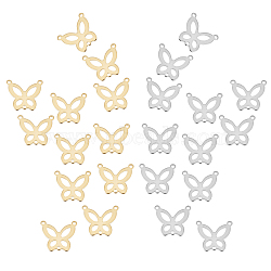 24Pcs 2 Colors 304 Stainless Steel Pendants, Cut-Out, Butterfly, Real Gold Plated & Stainless Steel Color, 17.5x20x1mm, Hole: 1.5mm, 12pcs/color(STAS-UN0029-11)