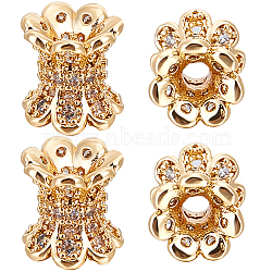 8Pcs Brass Micro Pave Cubic Zirconia Spacer Beads, Lotus, Real 18K Gold Plated, 7.5x7mm, Hole: 2.5mm(KK-BBC0008-58)