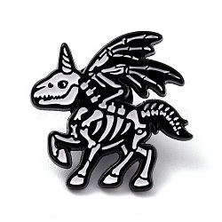 Alloy Enamel Brooches, Enamel Pin, with Clutches, Unicorn, Electrophoresis Black, White, 26x26.5x9.5mm, Pin: 1.2mm(JEWB-I014-05)