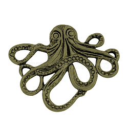 Tibetan Style Alloy Octopus Cabochons, Cadmium Free & Nickel Free & Lead Free, Antique Bronze, 36x43x6mm(TIBEP-A15656-AB-NR)
