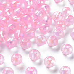 Transparent Acrylic Beads, AB Color Plated, Round, Pearl Pink, 6x5mm, Hole: 1.8mm, about 440pcs/50g(X-MACR-S370-B6mm-708)