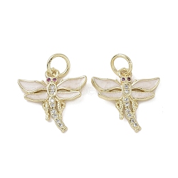 Brass Micro Pave Cubic Zirconia Pendants, with Enamel and Jump Ring, Dragonfly Charms, White, 17x17.5x2mm, Hole: 4mm(KK-L209-075G-03)