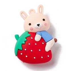 PVC Plastic Cartoon Big Pendants, Rabbit with Strawberry, Red, 50x38x19mm, Hole: 3mm(KY-G017-D03)