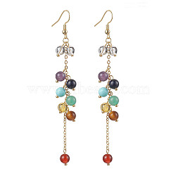 Round Gemstone Dangle Earrings, with Brass Findings, 100mm(EJEW-TA00473)