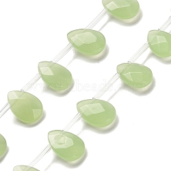 K9 Glass Beads Strands, Top Drilled, Faceted, Teardrop, Yellow Green, 12x8x3.5mm, Hole: 0.8mm, about 25pcs/strand, 14.80''(37.6cm)(GLAA-Q102-01A)