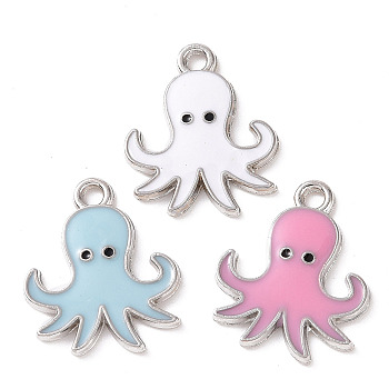 Alloy Enamel Pendants, Octopus Charm, Platinum, 20x16x1.5mm, Hole: 1.8mm