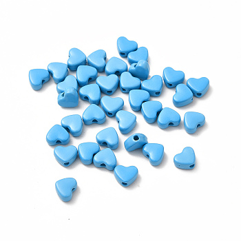 Heart Spray Painted Alloy Beads, Cadmium Free & Nickel Free & Lead Free, Deep Sky Blue, 5x6x3mm, Hole: 1.2mm