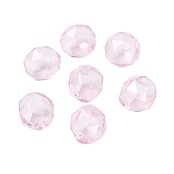 Transparent Glass Beads, Faceted, Round, Pearl Pink, 14x13.5x14mm, Hole: 1.6mm