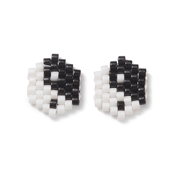 Handmade Japanese Seed Beads, Loom Pattern, Hexagram with Tai Ji, Black and White, 12x9.5x1.5mm