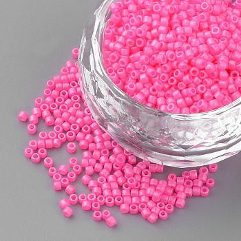 Baking Paint Cylinder Seed Beads, Uniform Size, Matte Style, Hot Pink, 1~1.5x1.5~2mm, Hole: 0.5mm, about 50g/bag, about 5000pcs/bag
