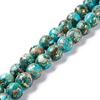 Assembled Natural Imperial Jasper & Synthetic Opal Beads Strands, Dyed, Round, Blue, 10mm, Hole: 1.2mm, about 40pcs/strand, 15.94''(40.5cm)