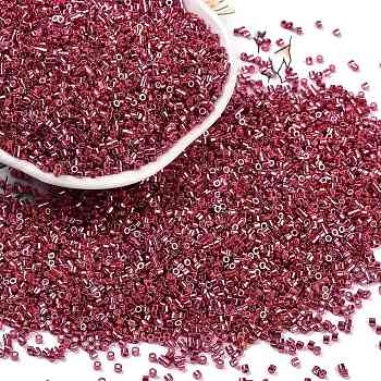 Electroplate Glass Seed Beads, Metallic Colours, Cylinder, Cerise, 1.6x1.3mm, Hole: 0.8mm, about 60000pcs/pound