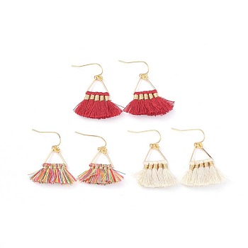 Polycotton(Polyester Cotton) Tassel Dangle Earrings, with Brass Earring Hooks and Spacer Beads, Golden, Mixed Color, 31~32mm, Pin: 0.6mm