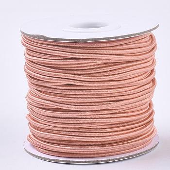 Round Elastic Cord, with Nylon Outside and Rubber Inside, Salmon, 2mm, about 32.8 yards(30m)/roll