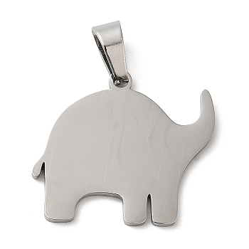 304 Stainless Steel Pendants, Stamping Blank Tag, Elephant Charm, Stainless Steel Color, 22x25x1mm, Hole: 6.5x4mm