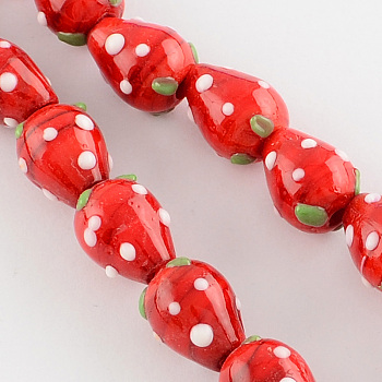 Handmade Lampwork 3D Strawberry Beads, Red, 13~16x11mm, Hole: 2mm