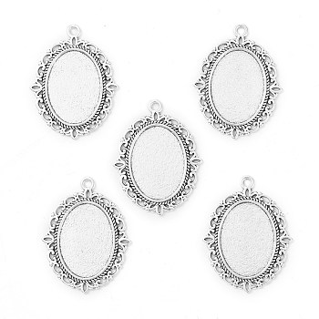 Tibetan Style Antique Silver Alloy Flat Oval Pendant Cabochon Settings, Cadmium Free & Lead Free, Tray: 25x18mm, 40x30x2mm, Hole: 2mm