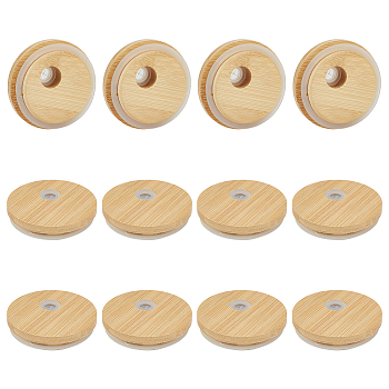 Bamboo Cup Lids, Reusable Sealer Covers, with Silicone Ring, Navajo White, 70x18mm, Hole: 9.5mm