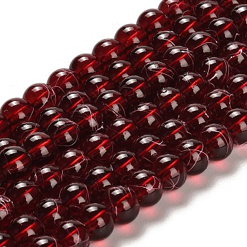 Drawbench Transparent Glass Beads Strands, Spray Painted, Round, Coconut Brown, 6mm, Hole: 1.3~1.6mm, about 133pcs/strand, 31.4 inch