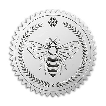 Custom Silver Foil Embossed Picture Sticker, Award Certificate Seals, Metallic Stamp Seal Stickers, Flower with Word Honor Roll, Bees Pattern, 5cm, 4pcs/sheet