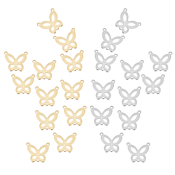 24Pcs 2 Colors 304 Stainless Steel Pendants, Cut-Out, Butterfly, Real Gold Plated & Stainless Steel Color, 17.5x20x1mm, Hole: 1.5mm, 12pcs/color