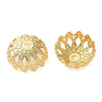 Brass Bead Caps, Flower, Cadmium Free & Lead Free, Rack Plating, Long-Lasting Plated, Real 18K Gold Plated, 12x5.5mm, Hole: 1mm