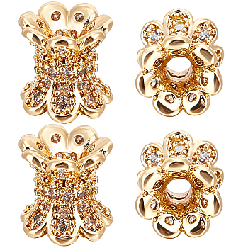 8Pcs Brass Micro Pave Cubic Zirconia Spacer Beads, Lotus, Real 18K Gold Plated, 7.5x7mm, Hole: 2.5mm