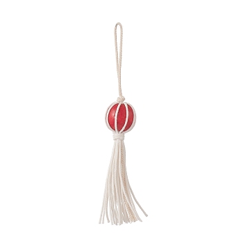 Natural Wood Bead Tassel Pendant Decoraiton, Cotton Thread Cords Hanging Ornament, Red, 128mm