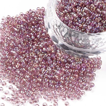 12/0 Grade A Round Glass Seed Beads, Transparent Colours Rainbow, Thistle, 12/0, 2x1.5mm, Hole: 0.9mm, about 30000pcs/bag