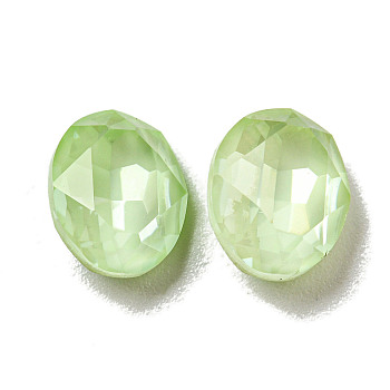 Glass Rhinestone Cabochons, Point Back & Back Plated, Faceted, Oval, Chrysolite, 10x8x5mm