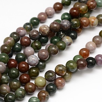 Natural Indian Agate Round Beads Strands, 6mm, Hole: 1mm, about 62pcs/strand, 15.3 inch