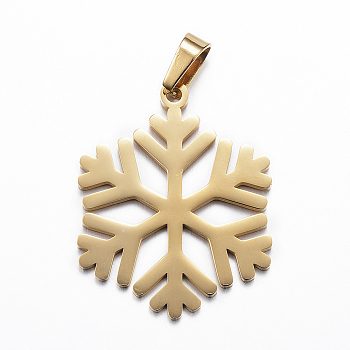 Ion Plating(IP) 304 Stainless Steel Pendants, Christmas, Snowflake, Golden, 33.5x27x1.5mm, Hole: 3x5mm
