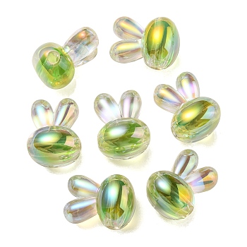 UV Plating Rainbow Iridescent Acrylic Beads, Two Tone Bead in Bead, Rabbit Head, Green Yellow, 20x15x13mm, Hole: 3mm