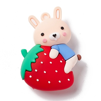 PVC Plastic Cartoon Big Pendants, Rabbit with Strawberry, Red, 50x38x19mm, Hole: 3mm