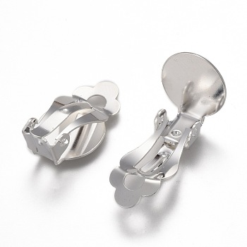 304 Stainless Steel Clip-on Earring Setting, Flat Round, Silver, Tray: 12mm, 21x12x9mm