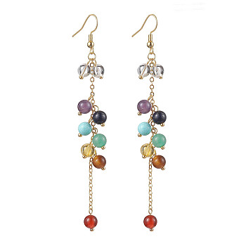 Round Gemstone Dangle Earrings, with Brass Findings, 100mm